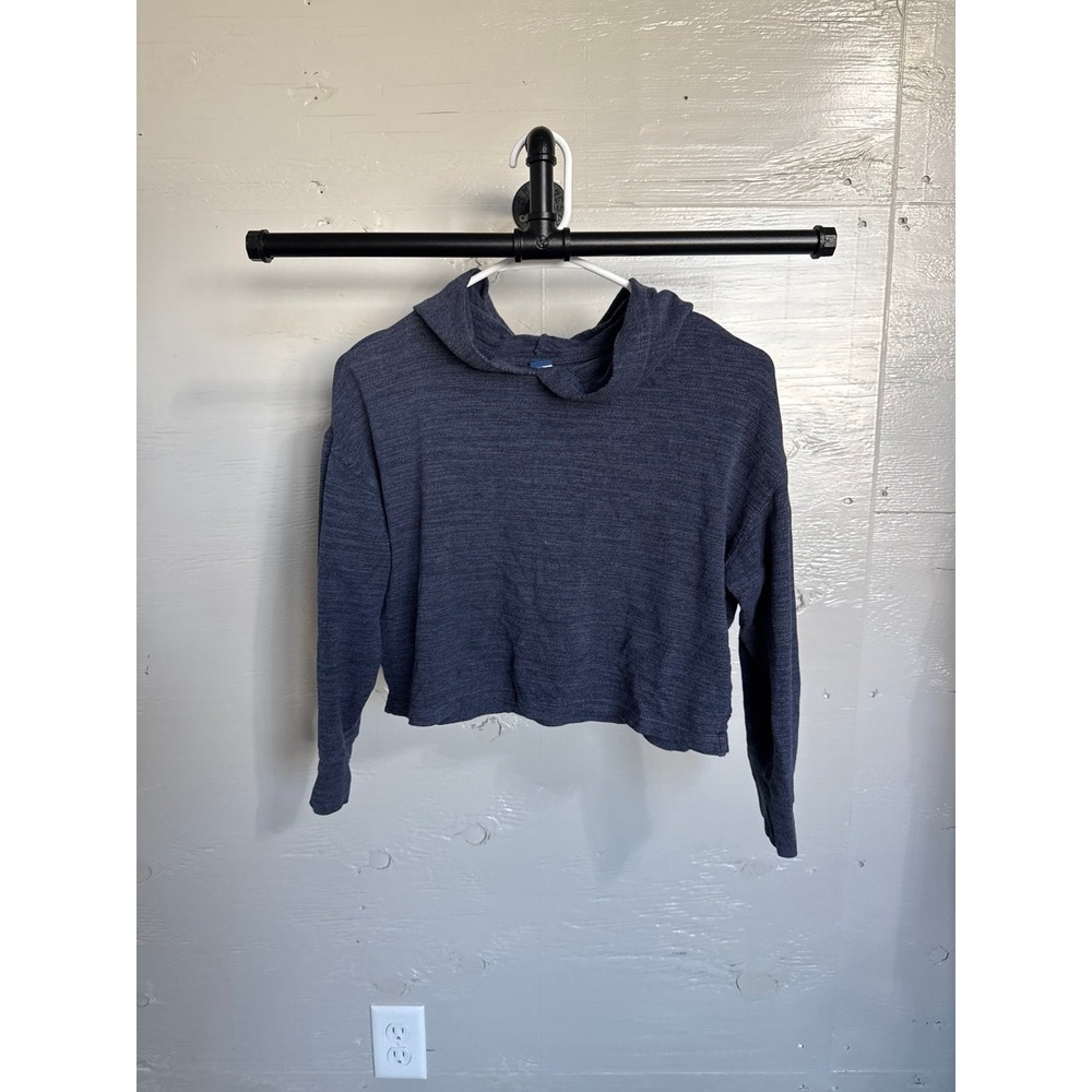 Old Navy Girls Navy Blue Heathered Cropped Hoodie Sweatshirt Size M 8